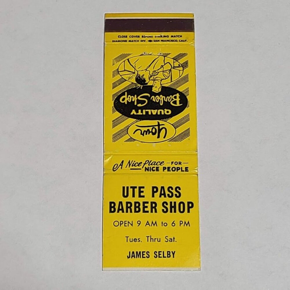 Ute Pass Barber Shop Matchbook Cover Cascade CO Colorado James Selby - Picture 3 of 4